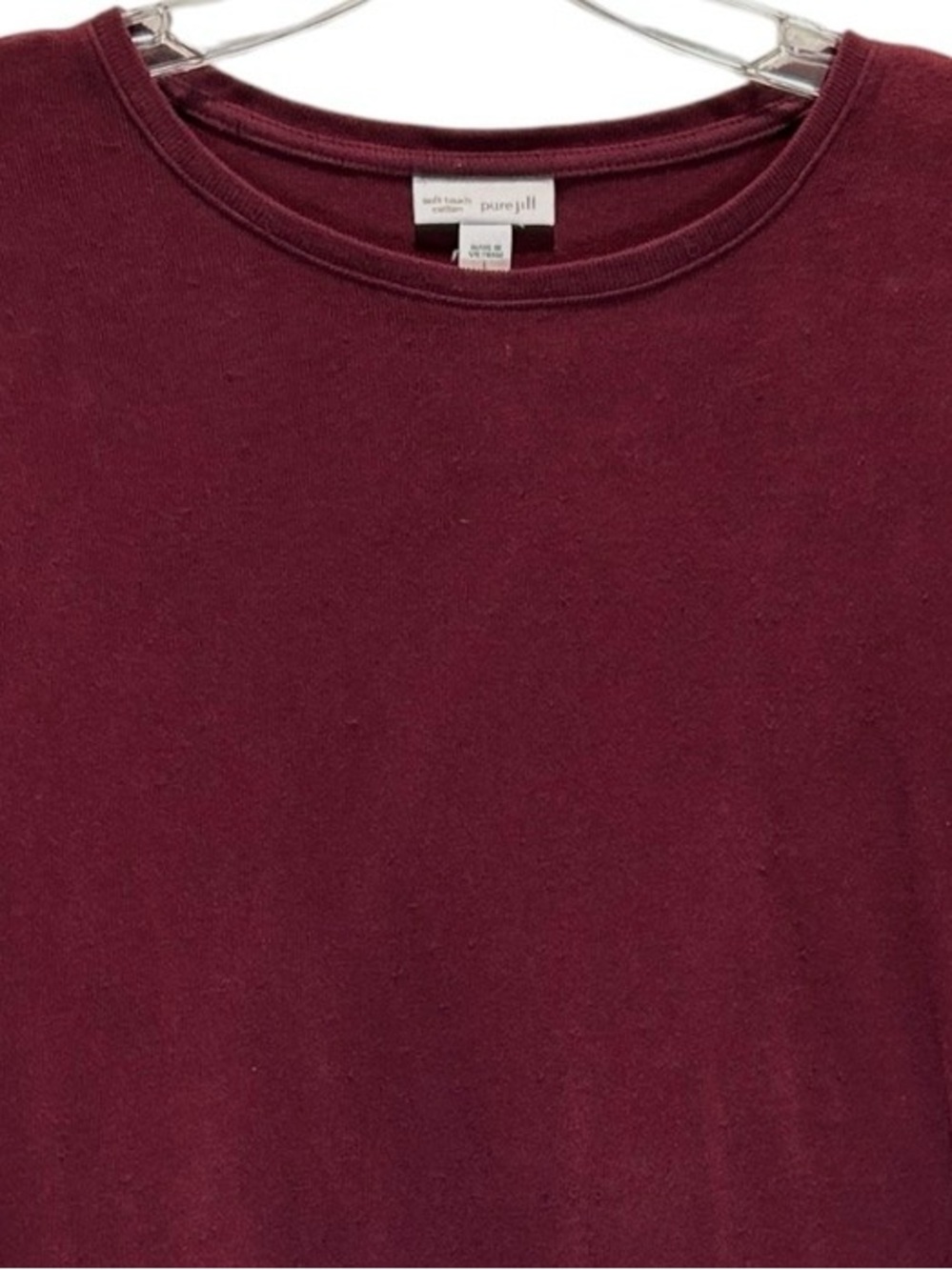 J. Jill Burgundy Long Line Brushed Cotton Knit Tunic, 3/4 Sleeves - Large - Picture 5 of 9